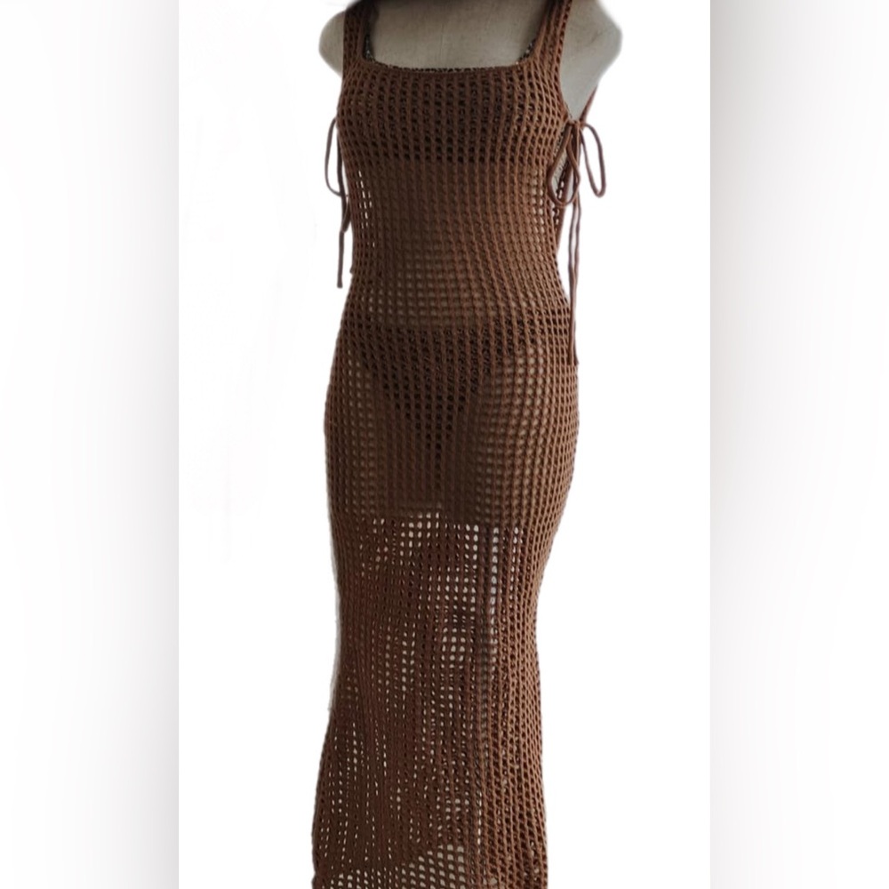 Brown Crochet Cover-Up Dress